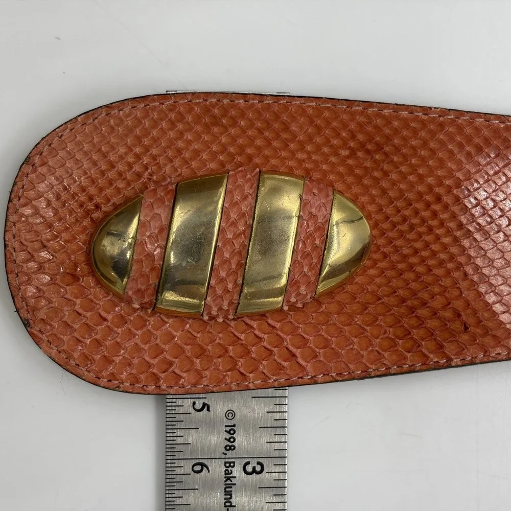 Vintage Laura Lei Womens Belt Genuine Snakeskin Orange Gold Adjustable Argentina